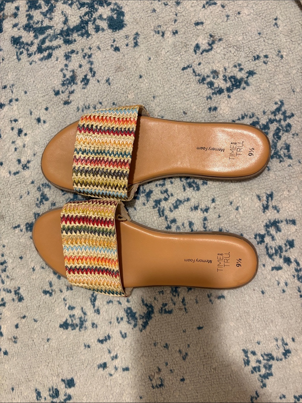 Time and Tru Multicolor Braided Slide Sandals with Tan Footbed